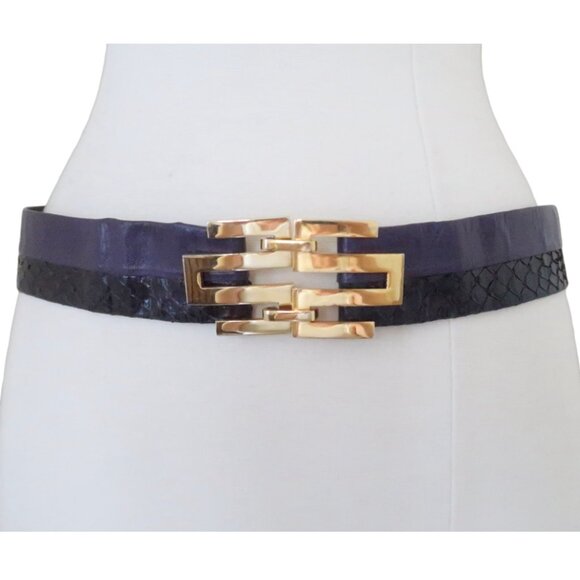 vtg ABB\'S CREATIONS Purple leather python emboss belt sz S main image 4